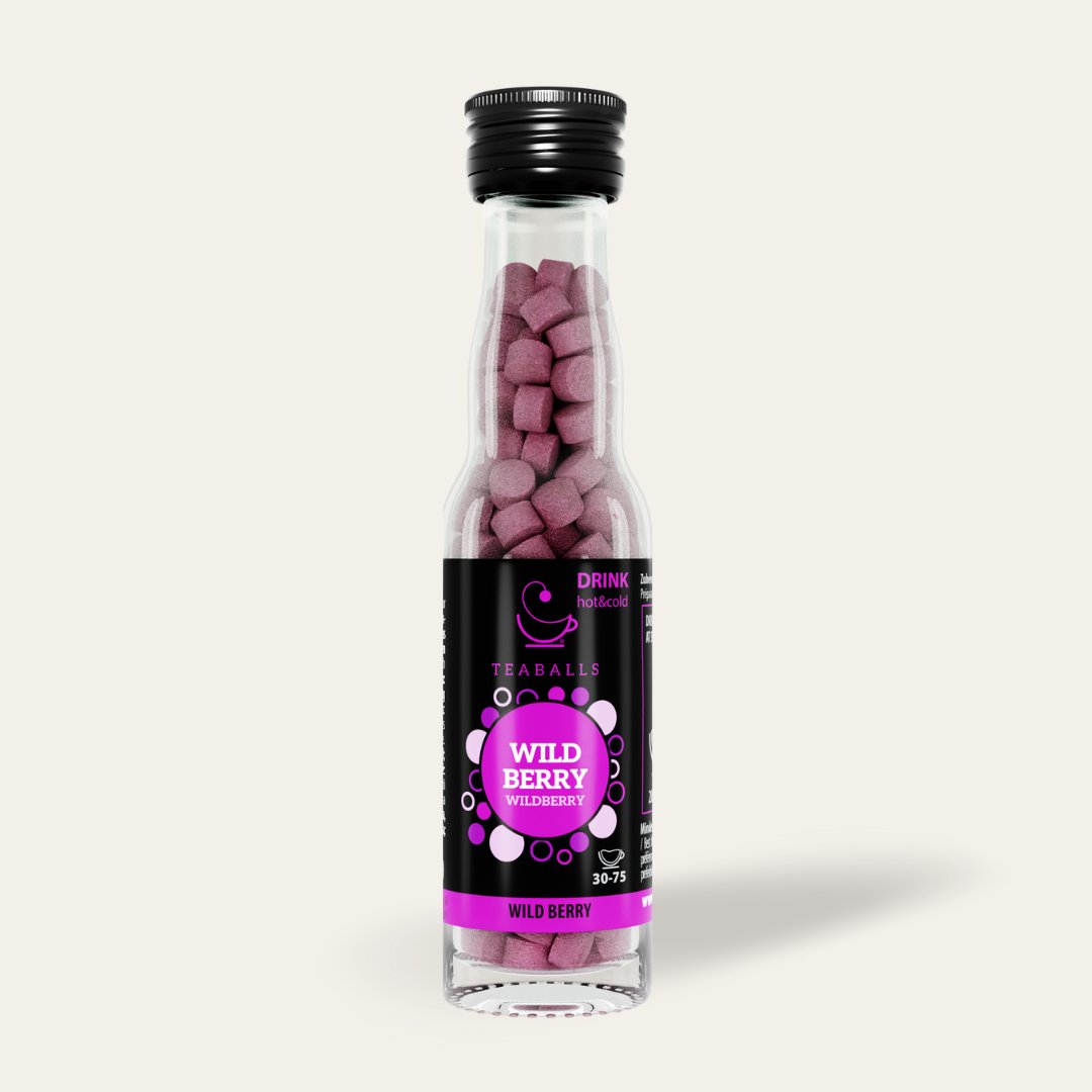 TEABALLS - Wildberry Botella de Vidrio Negra | 30-75 Tazas - Teaballs